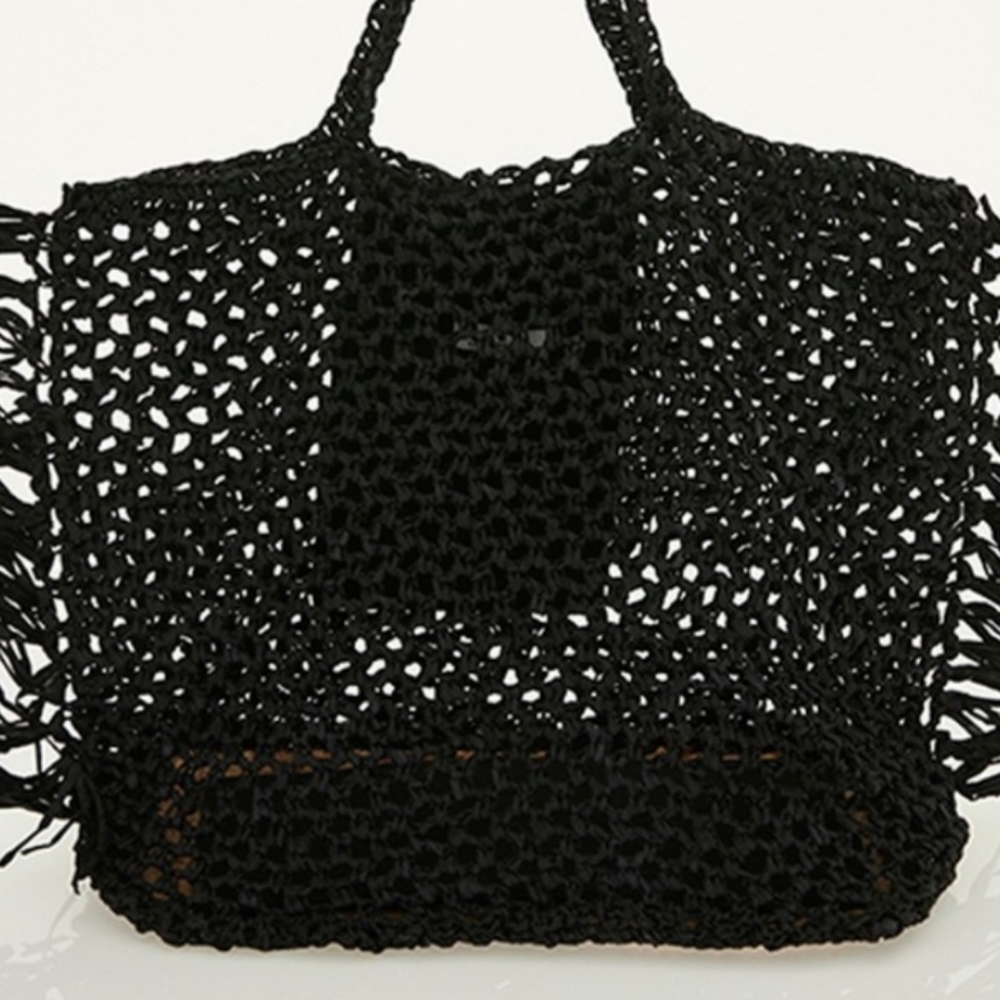 Extra Large Black Raffia Beach Tote – Handmade Straw Bag from Greece, Lightweigh